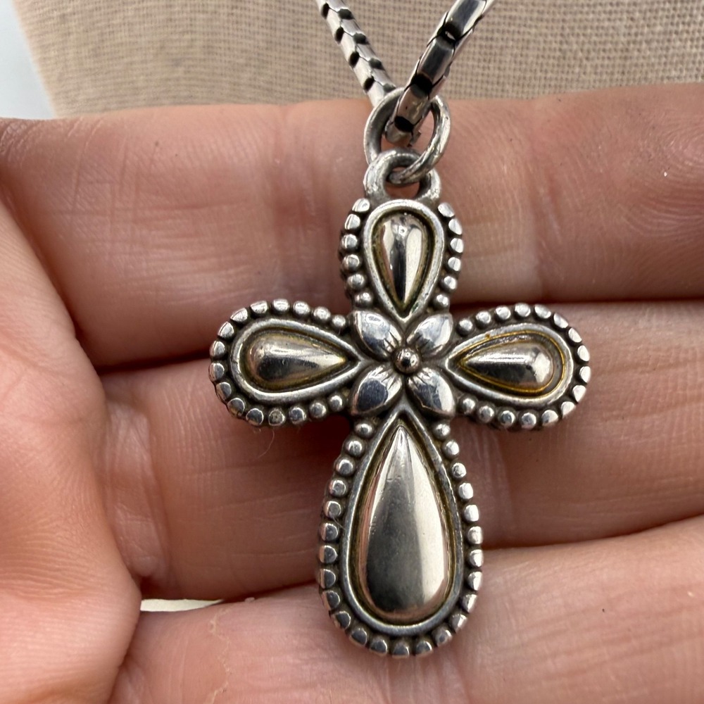 Brighton Cross Necklace Silver Tone Signed 16"
